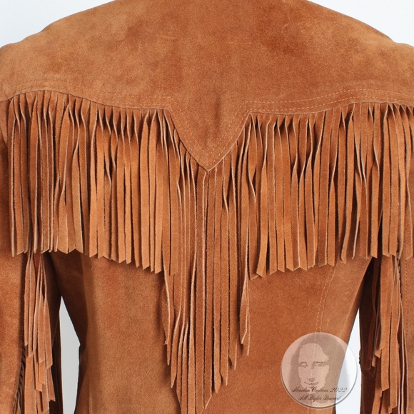 Vintage Fringe Jacket Cropped Distressed Suede Leather Ms Pioneer Pioneer Wear - Picture 7 of 12